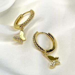 18K Plated CZ Butterfly Huggie Hoop Dangly Earring - 2024 Spring Summer Fashion